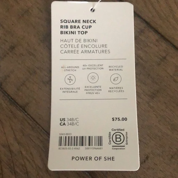 Athleta Power of She Black ribbed bikini top 34 B/C NWT $75 - Picture 5 of 7